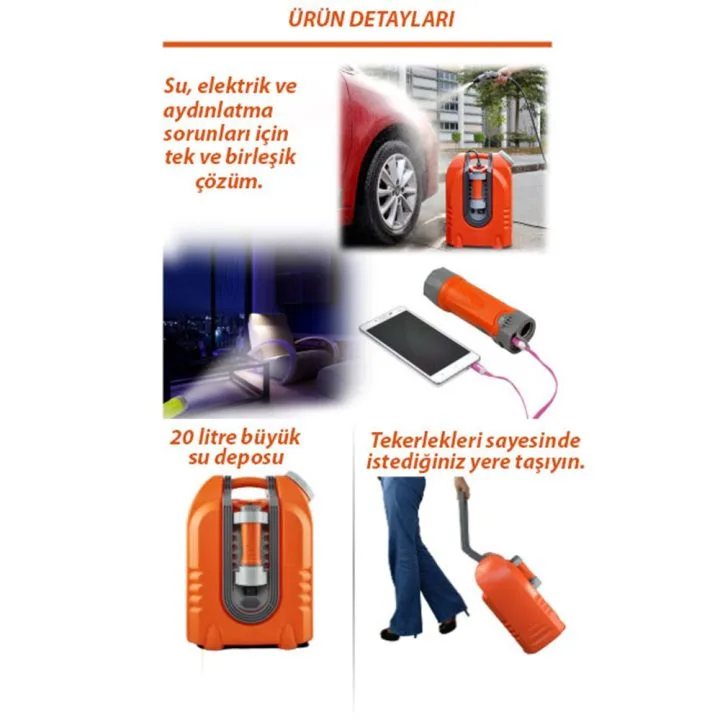 Kochler 20 Litre Şarjlı Oto Yıkama Makinesi - 130 Psi Tekerlekli Araç Yıkama Makinesi - Fenerli - Yıkama Fırçalı - Görsel 2