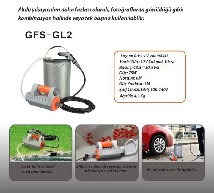 Kochler 20 Litre Şarjlı Oto Yıkama Makinesi - 130 Psi Tekerlekli Araç Yıkama Makinesi - Fenerli - Yıkama Fırçalı - Görsel 4