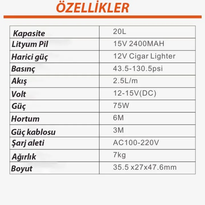 Kochler 20 Litre Şarjlı Oto Yıkama Makinesi - 130 Psi Tekerlekli Araç Yıkama Makinesi - Fenerli - Yıkama Fırçalı - Görsel 6