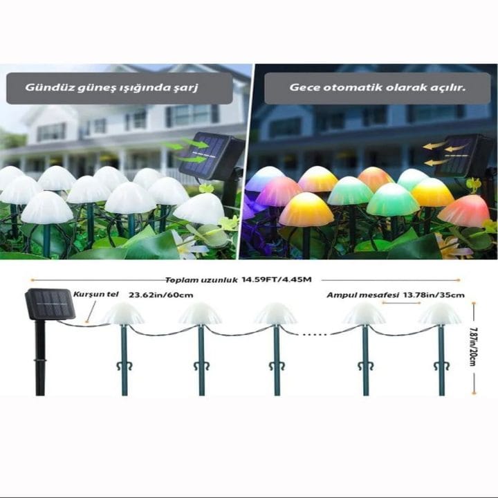 Kochler 12 Led 7 Metre Rengarenk Mantar - Led Işık Bahçe Aydınlatması - Görsel 5