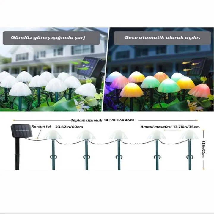Kochler 12 Led 7 Metre Rengarenk Mantar - Led Işık Bahçe Aydınlatması - Görsel 5