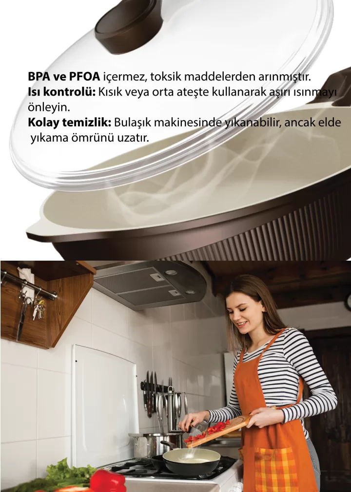 ProSteam 6 Katmanlı Granit Tava ve Tencere 26 Cm - AirFrey Özellikli Yanmaz Yapışmaz 2'in 1 Tava ve Tencere - Görsel 2