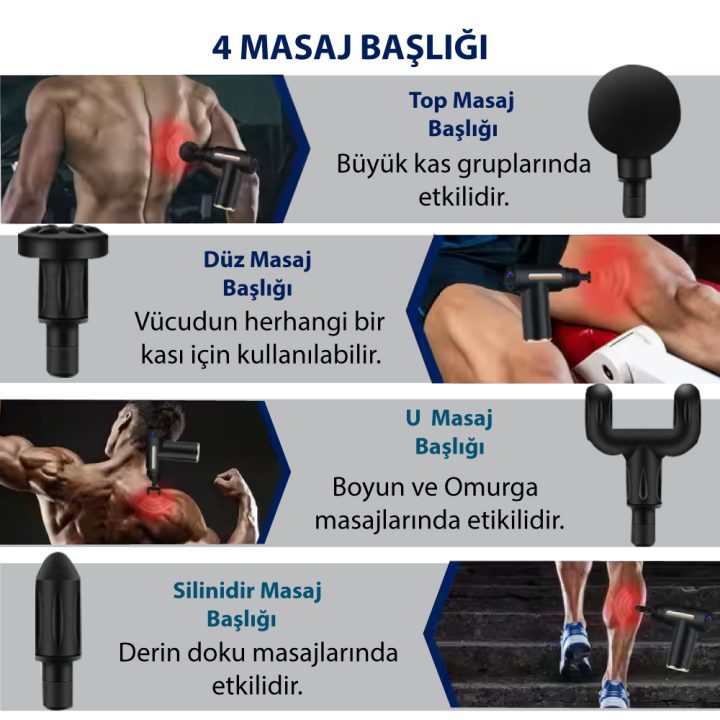 Darbeli Titreşimli Şarjlı Sporcu Masaj Tabancası Masaj Aleti Kas Rahatlatıcı Egzersiz Alet - Görsel 7