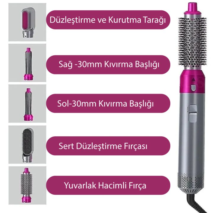 3 Kademeli 5 Başlıklı Saç Şekillendirici Seti Profesyonel Saç Şekillendirici Kurutma Fön Makinesi - Görsel 4