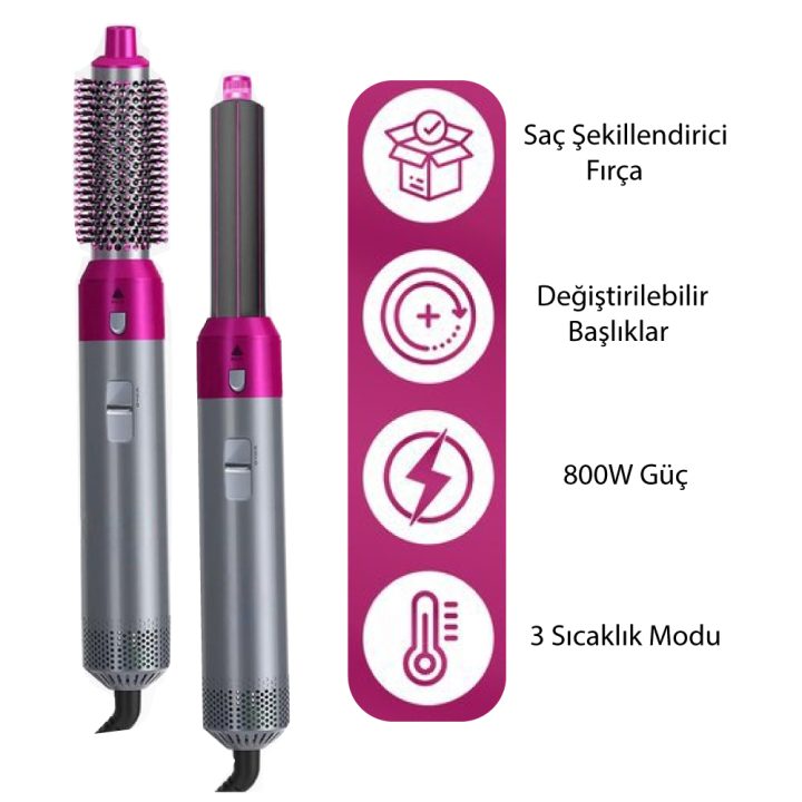 3 Kademeli 5 Başlıklı Saç Şekillendirici Seti Profesyonel Saç Şekillendirici Kurutma Fön Makinesi - Görsel 5