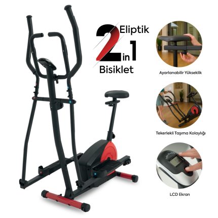 2'si 1 Arada Nabız Ölçer Kondisyon Bisikleti - Egzersiz Aleti - Eliptik Bisiklet - Kondisyon Aleti