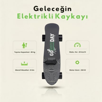 Elektrikli Kaykay H2S-1 – Şehir İçi Ulaşım Aracı, Scooter Alternatifi, 20 km/h, 8 km Menzil, Hafif 3.7 kg