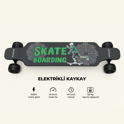 Elektrikli Kaykay H2B-02PRO – 40 km/h Hız, 25 km Menzil, 120 kg Taşıma, Çift Motor 1000W Güçlü Model