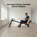 Yeni Nesil Çok Fonksiyonlu Ayarlanabilir Spor Bench Sehpası – Direnç Lastikli, Katlanabilir ve Tekerlekli