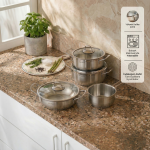 7 Parça Paslanmaz Çelik Tencere Seti İndüksiyon Uyumlu 22-20-16-14 cm