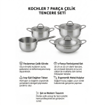 7 Parça Paslanmaz Çelik Tencere Seti İndüksiyon Uyumlu 22-20-16-14 cm - Görsel 2