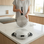 3 Parça Çelik Tencere & Tava Seti – 28 cm İndüksiyon Uyumlu, Süzgeç Kapaklı - Görsel 3