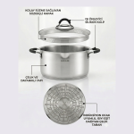 8 Parça Paslanmaz Çelik Tencere Seti – İndüksiyon Ocak Uyumlu, Süzgeç Kapaklı - Görsel 2