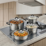 8 Parça Paslanmaz Çelik Tencere Seti – İndüksiyon Ocak Uyumlu, Süzgeç Kapaklı - Görsel 4