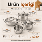 7 Parça Paslanmaz Çelik İndüksiyon Uyumlu Tencere Seti - Görsel 3