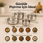 7 Parça Paslanmaz Çelik İndüksiyon Uyumlu Tencere Seti - Görsel 6