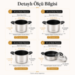 8 Parça Paslanmaz Çelik Tencere Seti – İndüksiyon Ocak Uyumlu, Süzgeç Kapaklı - Görsel 4