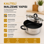 8 Parça Paslanmaz Çelik Tencere Seti – İndüksiyon Ocak Uyumlu, Süzgeç Kapaklı - Görsel 5