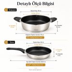 28 cm Seramik İç Yüzeyli Çelik Tencere Tava Seti, Süzgeçli Cam Kapaklı 3 Parça, Tüm Ocak Uyumlu - Görsel 3