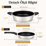 22 cm Seramik İç Yüzeyli Çelik Tencere Tava Seti, Süzgeçli Cam Kapaklı 3 Parça, Tüm Ocak Uyumlu - Görsel 4