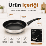 20 cm Seramik Kaplamalı Paslanmaz Çelik Bakalit Kulplu İndüksiyon Uyumlu Tava - Görsel 3