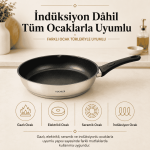 26 cm Seramik Kaplamalı Paslanmaz Çelik Bakalit Kulplu İndüksiyon Uyumlu Tava - Görsel 7
