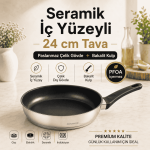 24 cm Seramik Kaplamalı Paslanmaz Çelik Bakalit Kulplu İndüksiyon Uyumlu Tava