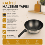 28 cm Seramik İç Yüzeyli İndüksiyon Uyumlu Paslanmaz Çelik Wok Tava - Görsel 7