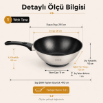 28 cm Seramik İç Yüzeyli İndüksiyon Uyumlu Paslanmaz Çelik Wok Tava - Görsel 3
