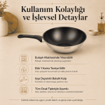 28 cm Seramik İç Yüzeyli İndüksiyon Uyumlu Paslanmaz Çelik Wok Tava - Görsel 4