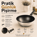 28 cm Seramik İç Yüzeyli İndüksiyon Uyumlu Paslanmaz Çelik Wok Tava - Görsel 2