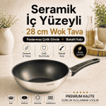 28 cm Seramik İç Yüzeyli İndüksiyon Uyumlu Paslanmaz Çelik Wok Tava