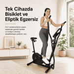Flex 2'si 1 Arada Eliptik Kondisyon Bisikleti – Nabız Ölçerli, 8 Kademeli Dirençli Egzersiz Aleti - Görsel 2
