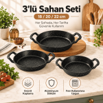 3’lü Granit Kaplama Döküm Sahan Seti – 18, 20 ve 22 cm Çift Kulplu Sahan Takımı