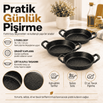 3’lü Granit Kaplama Döküm Sahan Seti – 18, 20 ve 22 cm Çift Kulplu Sahan Takımı - Görsel 2