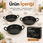 3’lü Granit Kaplama Döküm Sahan Seti – 18, 20 ve 22 cm Çift Kulplu Sahan Takımı - Görsel 4