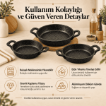 3’lü Granit Kaplama Döküm Sahan Seti – 18, 20 ve 22 cm Çift Kulplu Sahan Takımı - Görsel 6