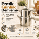 Ela Aile Boy Çelik Çaydanlık – Metal Kulplu Cam Kapaklı Çaydanlık Takımı - Görsel 2