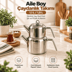 Ela Aile Boy Çelik Çaydanlık – Metal Kulplu Cam Kapaklı Çaydanlık Takımı