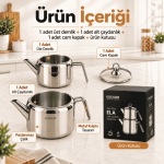 Ela Aile Boy Çelik Çaydanlık – Metal Kulplu Cam Kapaklı Çaydanlık Takımı - Görsel 4