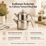 Ela Aile Boy Çelik Çaydanlık – Metal Kulplu Cam Kapaklı Çaydanlık Takımı - Görsel 5
