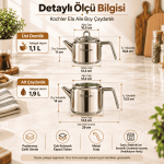 Ela Aile Boy Çelik Çaydanlık – Metal Kulplu Cam Kapaklı Çaydanlık Takımı - Görsel 3