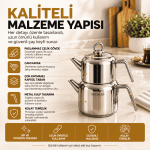 Ela Aile Boy Çelik Çaydanlık – Metal Kulplu Cam Kapaklı Çaydanlık Takımı - Görsel 6