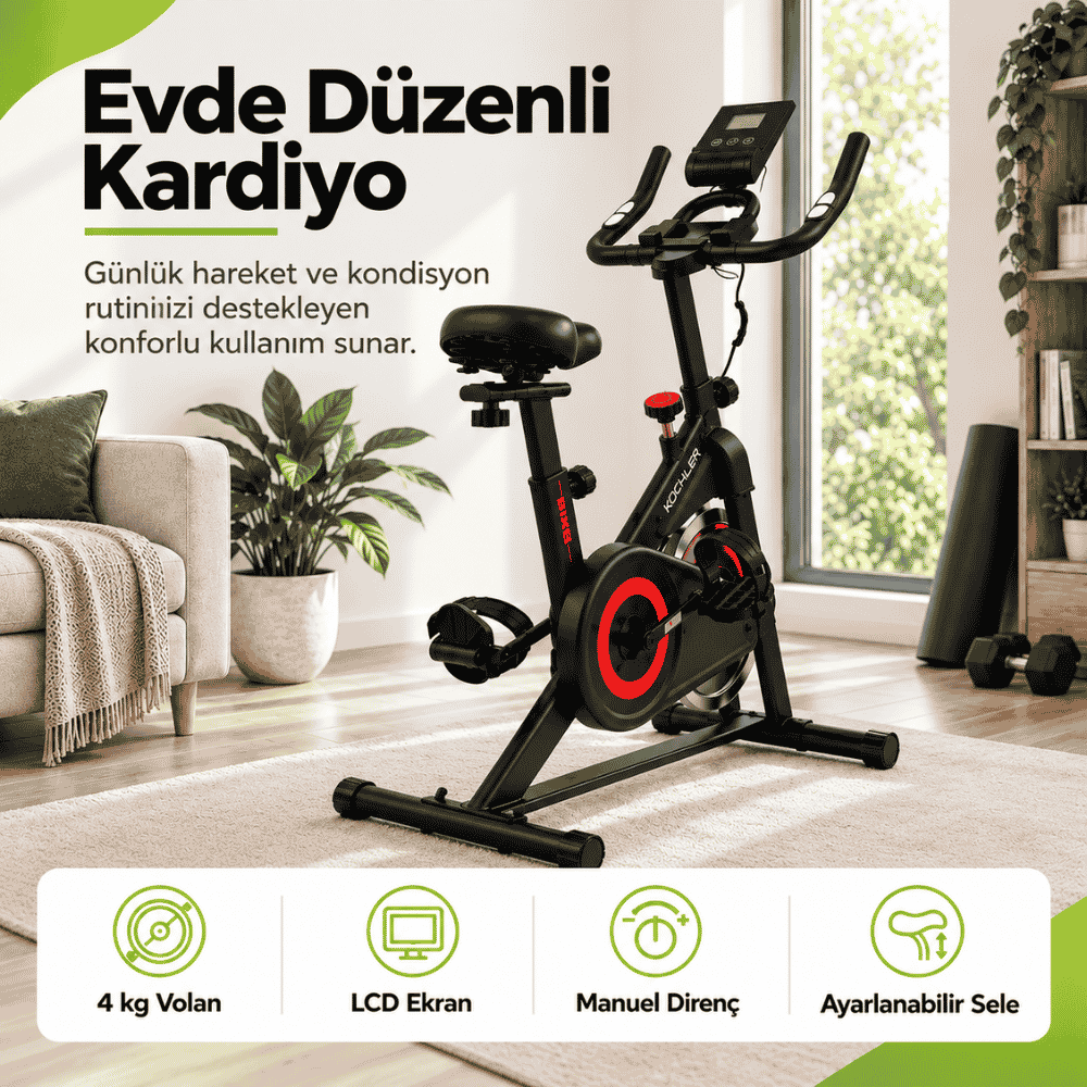 kirmizi.png Spin Kondisyon Bisikleti – 4 kg Volanlı, Ayarlanabilir Dirençli Egzersiz Bisikleti Kırmızı - Görsel 1