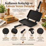 Çift Taraflı Tost Tavası – Granit Kaplama, Alüminyum Döküm Pişirme Tavası - Görsel 4