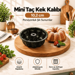 Mini Taç Kek Kalıbı – 10,2 cm, Granit Kaplamalı Porsiyonluk Tekli Kek Kalıbı