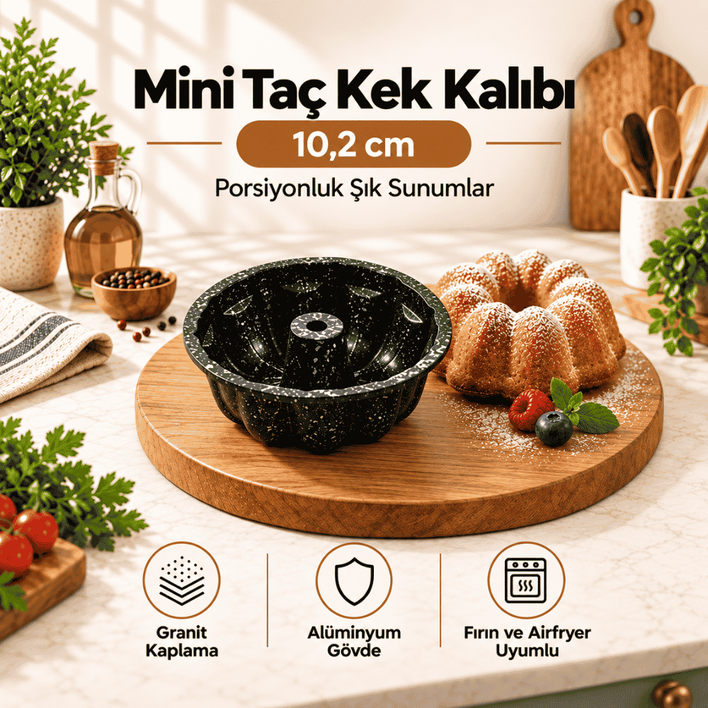 mini-tac.png Mini Taç Kek Kalıbı – 10,2 cm, Granit Kaplamalı Porsiyonluk Tekli Kek Kalıbı - Görsel 1