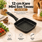 12 cm Kare Mini Sos Tavası – Alüminyum Döküm, Saplı Küçük Tava