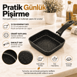 12 cm Kare Mini Sos Tavası – Alüminyum Döküm, Saplı Küçük Tava - Görsel 2