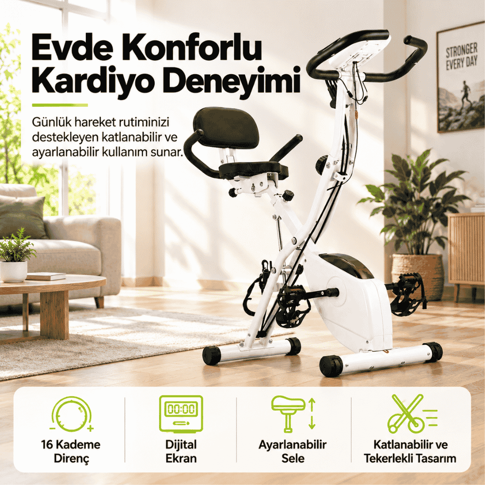 kcs186.png X Bike Tekerlekli 3’ü 1 Arada 16 Kademeli Katlanabilir Kondisyon Bisikleti - Görsel 1